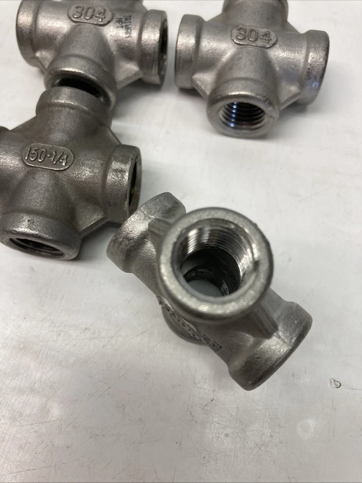 Lot of 4  1/4"  150 Threaded (Female NPT) Cross 4-way 304 Stainless | USA SELLER - Image 4 of 4