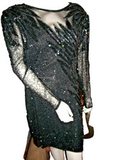 VTG 80-90s  ShowMax Originals Beads Silk Cocktail Dress LBD GATSBY Formal WITCHY