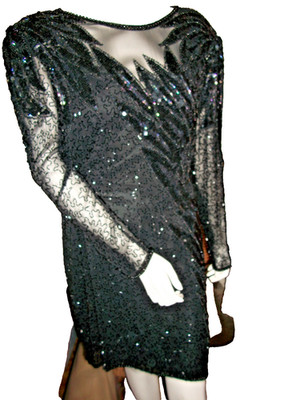 VTG 80-90s  ShowMax Originals Beads Silk Cocktail Dress LBD GATSBY Formal WITCHY