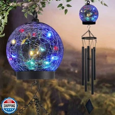 Garden Wind Chimes Outdoor, Solar Hanging Glass Ball Wind Chimes 