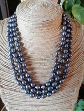 Collana 3 fili perle VERE grigie peackok