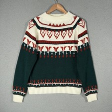 Vintage JCPenney Sweater Mens Medium Green Nordic Fair Isle Ski Pullover 70s