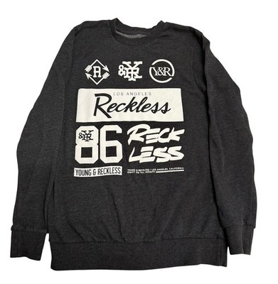 Young & Reckless Mens Small Sweatshirt Gray Reckless 86 Graphic Crewneck