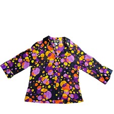 Vintage 90s Bob Mackie Silk Wearable Art Button Up Top Pop Art Retro Maximalist