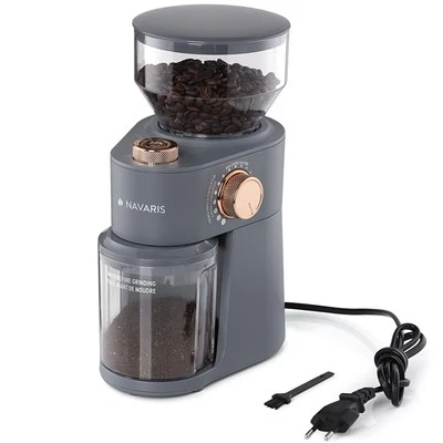 NAVARIS Elektrische Kaffeemühle Edelstahl Scheibenmahlwerk 200W Kaffee Mühle 18 Stufen