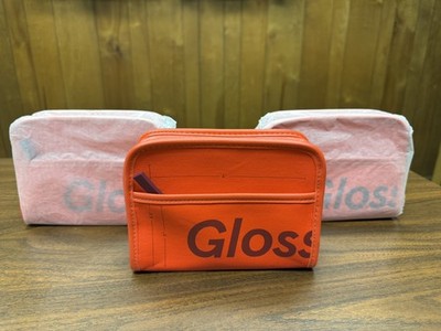 New! Glossier Red Mini Beauty Makeup Bag with Zippered Compartment