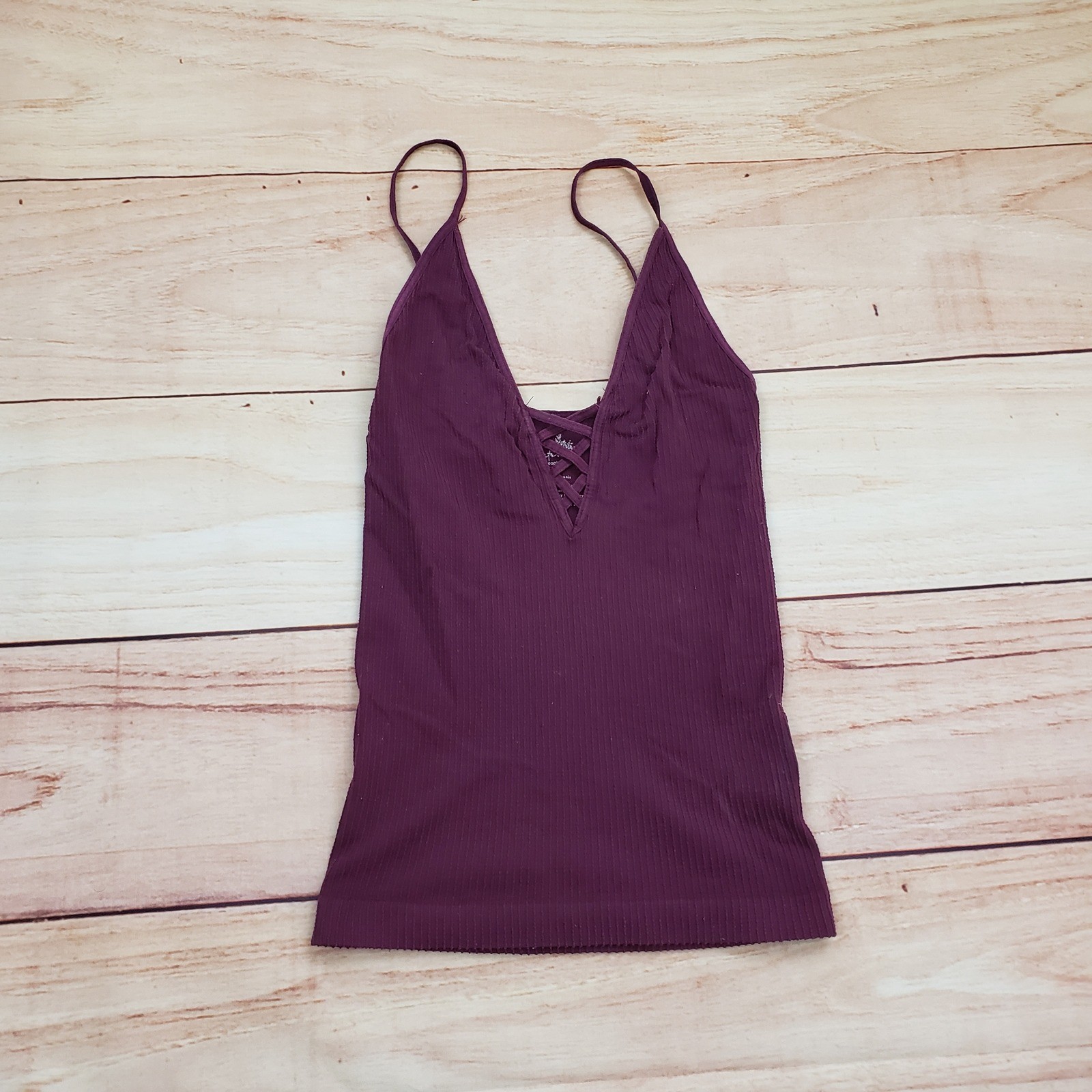 Intimately Free People Seamless Cami Tank Womens XS/S Purple Top Lace Up V-Neck