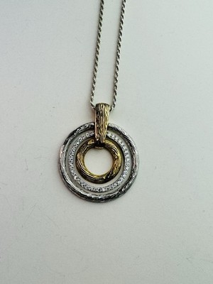 ESPO Joseph Esposito 925 Sterling Silber bicolor CZ Kreis Anhänger Halskette