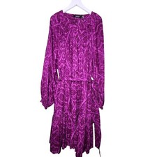 Ralph Lauren LRL Purple Long Sleeve Dress Belted Button Elastic Waist Pockets 16