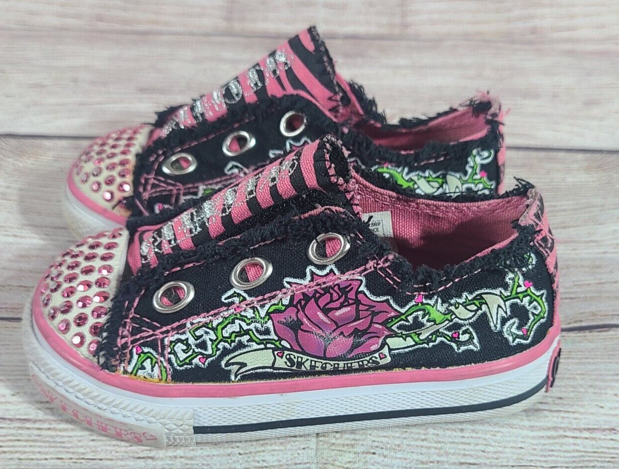 U.s. Size 5 Pink Black Sequins Hook & Loop No Laces