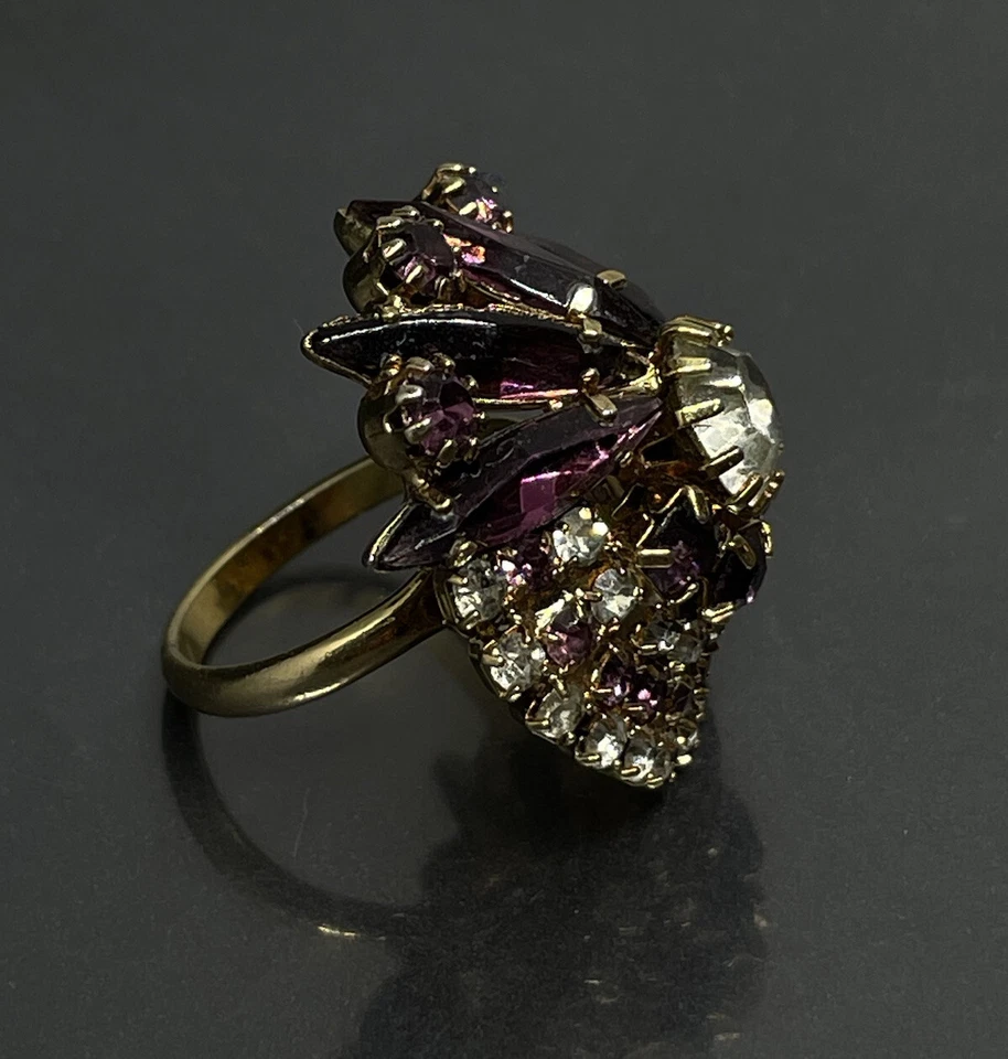 Juliana? Anillo Mujer Talla 6.25 Tono Dorado Facetado Púrpura Blanco Estrás Glamour Foto 2 de 4