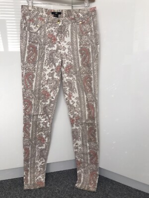 PINK PAISLEY PRINT JEANS. SIZE 