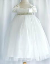 NEW Flower Girl Easter Wedding party Dress rustic Birthday white beaded sash 4 6