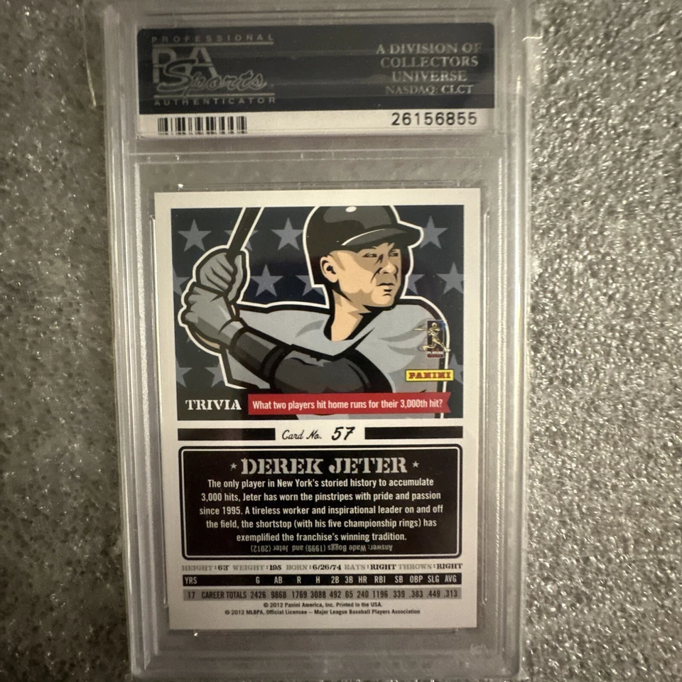 2012 PANINI TRIPLE PLAY DEREK JETER PSA 10 #57 HOF GEM MINT - Image 3 of 3