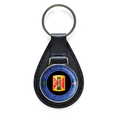 Cold War Veteran 212th Field Artillery Brigade Leather Keychain Silver Keyring