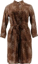DG2 Diane Gilman Printed Charmeuse Shirtdress Duster CHEETAH L NEW (190)