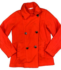 Lands' End Red Pea Coat Girls Size Small Double Breasted Fleece Polyester