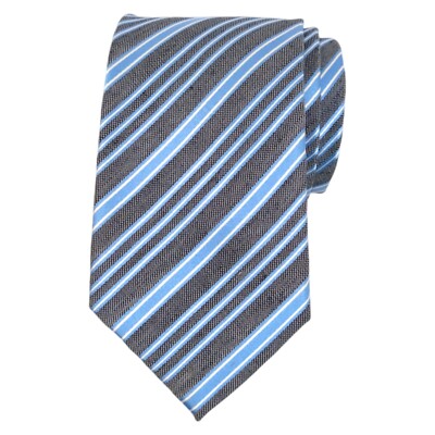 MARVELIS Mens Silk Linen Tie Blue Gray Stripe 3.15 Classic Designer Necktie
