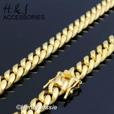24"MEN Stainless Steel 7mm Gold Plated Miami Cuban Curb Link Chain Necklace N154