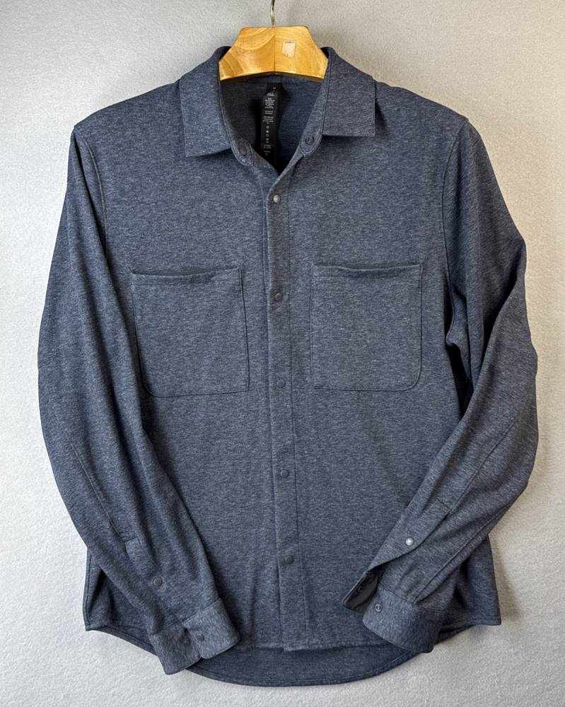 Lulemon Men's Heathered Navy Soft Knit Overshirt with Snap Buttons Size M