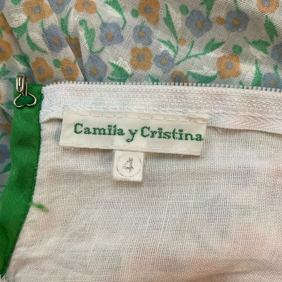 Camila Y Cristina Girl Vintage Green Ditsy Floral Print Puff Sleeve Long Dress 4 - Image 4 of 4