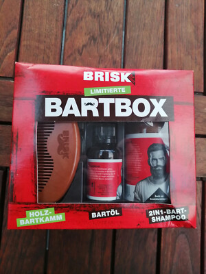 Brisk Bartbox limitiert Holzkamm, Bartöl, 2in1 Shampoo Geschenkbox