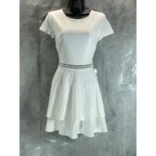 B. DARLIN Juniors' Off-White Tiered Crochet-Trim Fit & Flare Mini Dress SZ 5/6