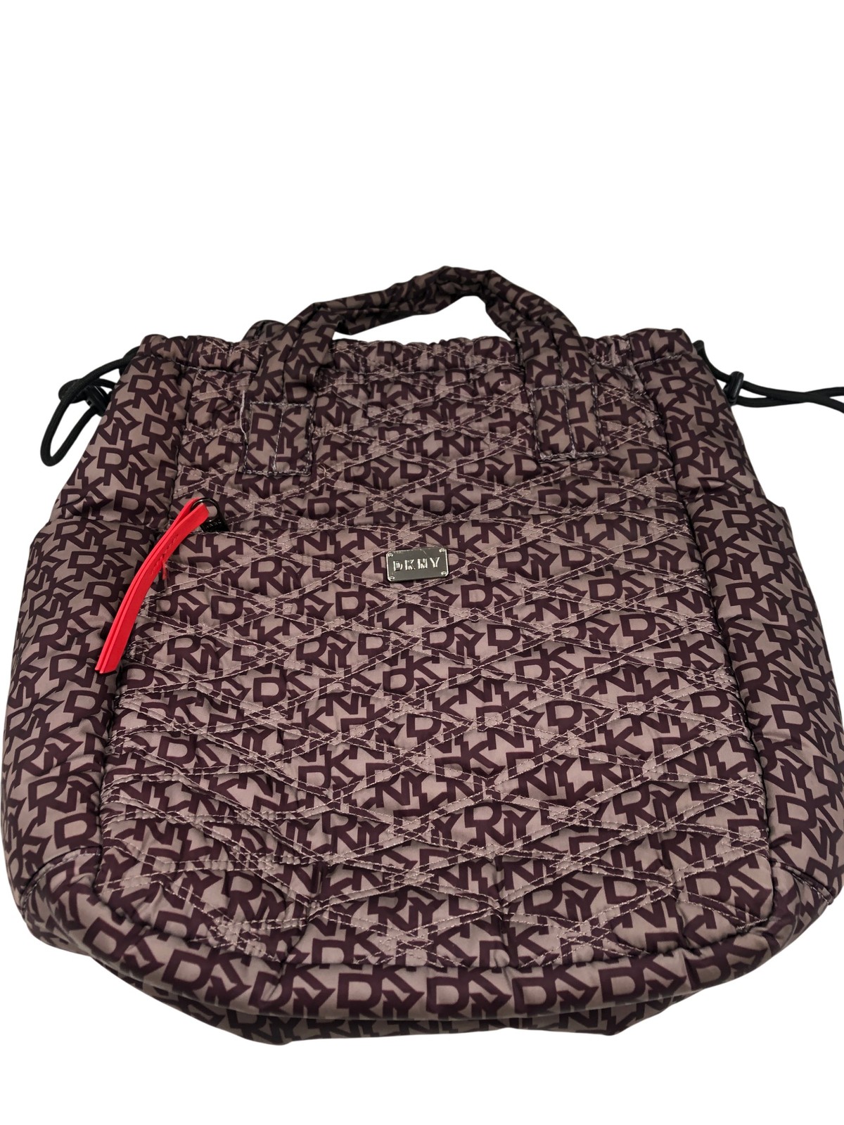 DKNY Quilted Backpack Monogram Pattern with Red A… - image 1