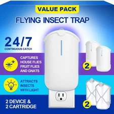 2 Flying Insect Traps  2 Cartridges - Compatible with ZEVOM364A Refill - Plug...