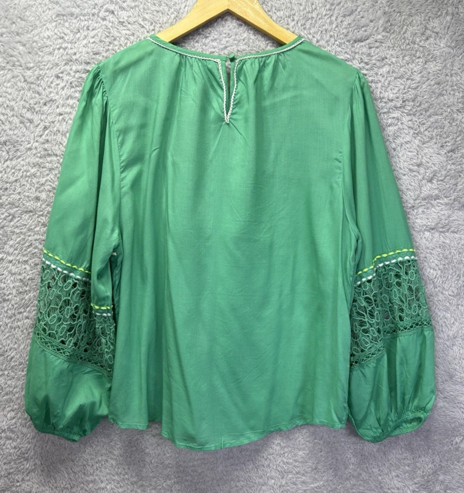 Anthropologie BL-NK Londres L Sunshine Campesino Top Bordado Globo Slv Boho Foto 2 de 4