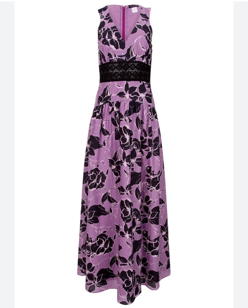 VENUS Maxi Dress Size 12 Purple Black Floral Crochet Waist Sleeveless NWT |  eBay