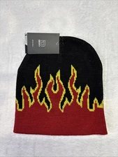 NWT Decky Original Stocking Cap, skull Cap black red yellow flames Free Shipping