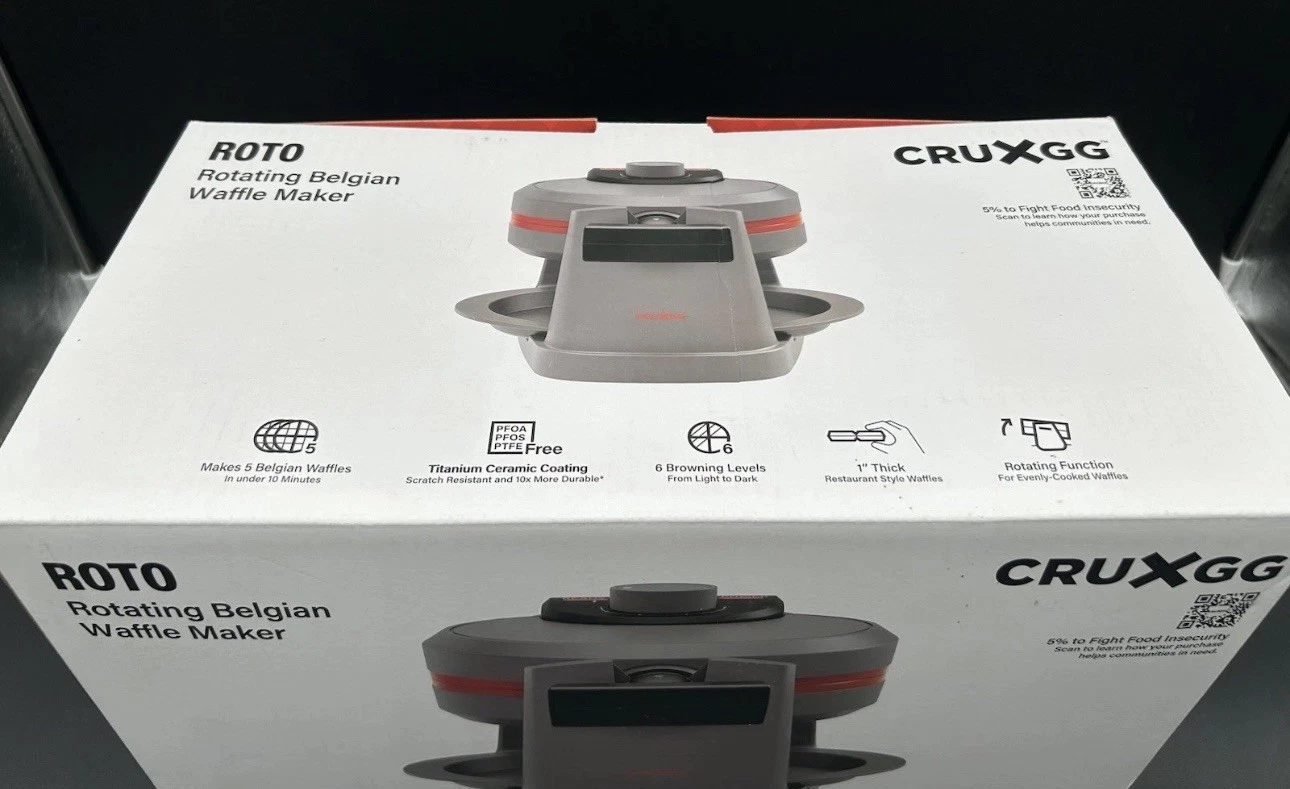 Cruxgg Roto Rotating Belgian Waffle Maker TXW-007 Dark Gray w/Box