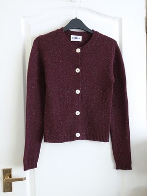 Brora Cashmere Donegal Cardigan Size 10 Purple Button Up Knit Sweater Jumper
