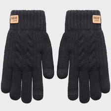 Fleece Lined Fashion Warm Black Cable Knitted Winter Touch Screen