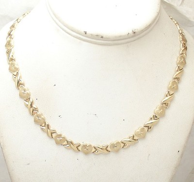 17'' Diamantschliff Herzen & Küsse Kette Halskette Echt 10K Gelbgold