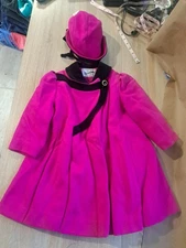 Vintage ROTHSCHILD Pink Girls Coat Hat Size 3T Wool Nylon Peacoat 