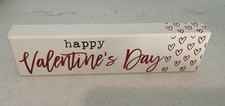 Happy Valentine's Day Sign White Wooden Block NWT
