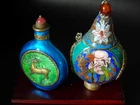 CHINESE/TIBETAN ENAMEL SNUFF BOTTLES & Stoppers with Metal Spoons
