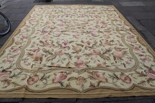 Vintage Hand Made French Design Wool Beige Pink Original Aubusson 375X275cm