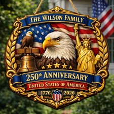 Patriotic USA Door Hanger 250 Years Anniversary Porch Wood Sign