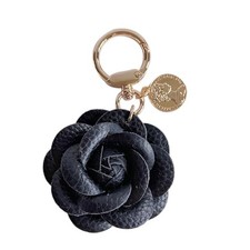 PU Leather Flower Keychain Bag Charm, Rose Shape, Silver Gray Black