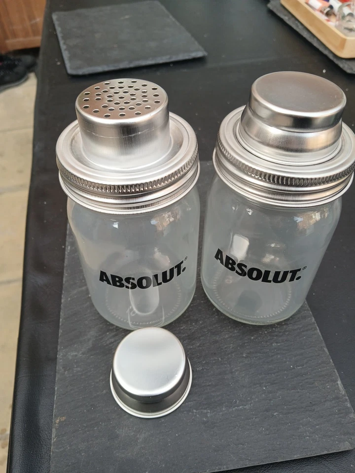 2 X RARE ABSOLUT VODKA BRANDED GLASS MASON JAR COCKTAIL SHAKER Homebar Drink Pub - Image 2 of 4