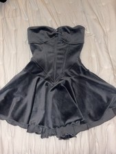new pink Gray Velvet Mini Dress Sweetheart Strapless Pleated Fit & Flare Corset