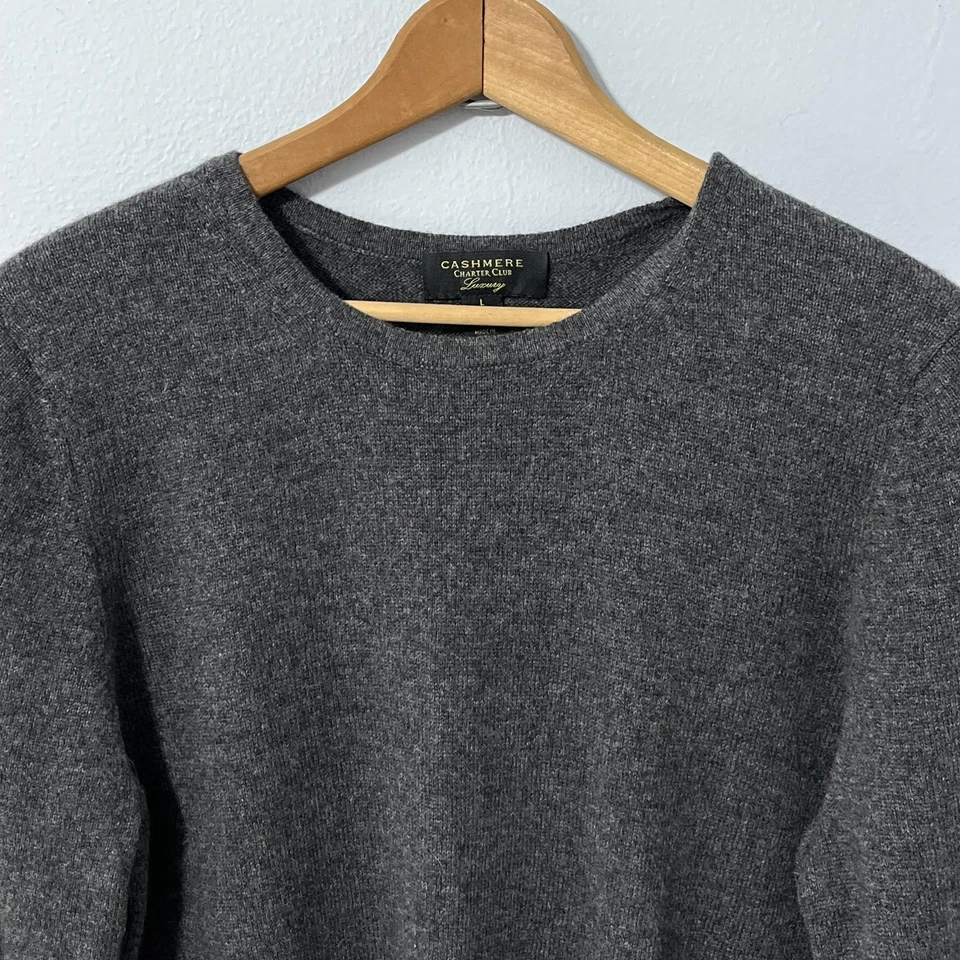 Suéter Charter Club Cashmere Mujer Grande Gris 100% Cachemira Cuello Redondo Pullover Foto 2 de 4