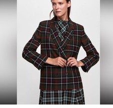 Zara double-breasted tartan glen plaid blazer Jacket Holiday Retro Women M