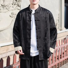 Mens Chinese Style Stand Collar Shirt Long Sleeve Coat Cardigan Tang Suit Button