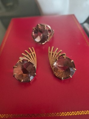 Jenavi SILVER GP Brown Stone 2PC Set Ring Size 9 & Leverback EARRING  NWOT