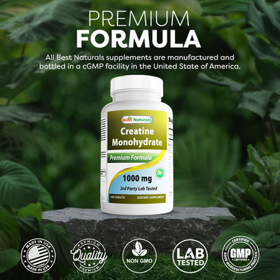 Creatine Monohydrate 1000mg Tablets 240 Count   Lab Tested, Non GMO, USA Made