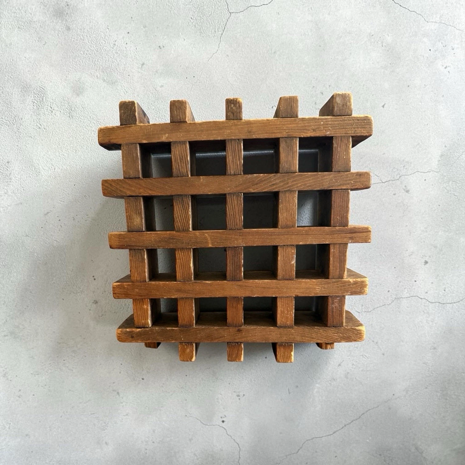 MCM Vintage Teak Wood Trivet Lattice Waffle Square Danish 6"x 6" Handmade Modern - product detail image 1